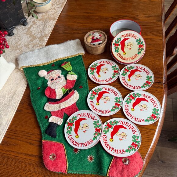 Vintage Santa, Coaster set, Stocking, Porcelain Santa Candle - Picture 15 of 17